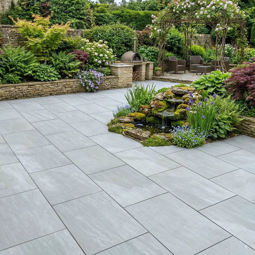 Natural grey porcelain paving - natural,