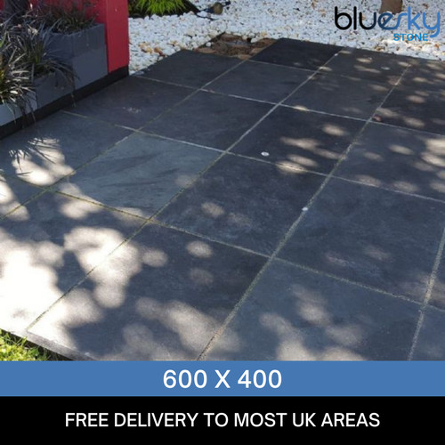 Black slate paving patio slabs - black,